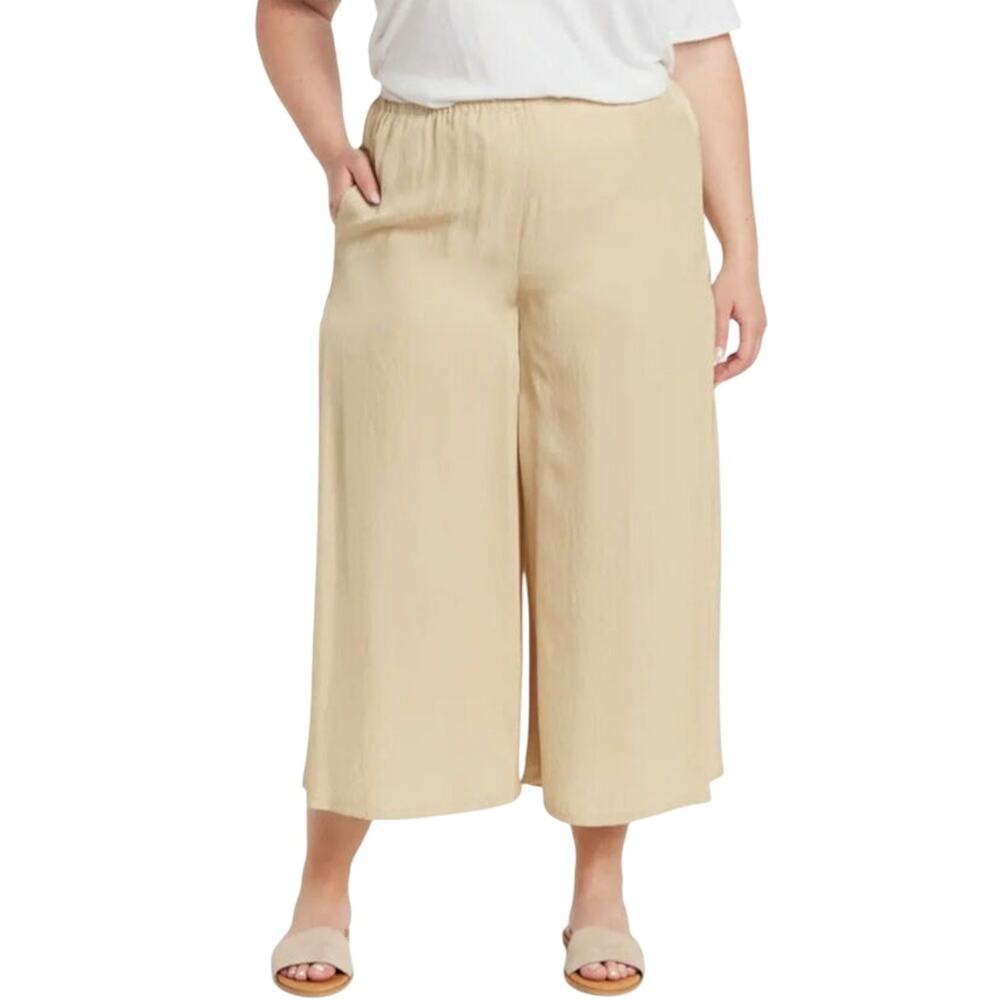 NWT Vince Drapey Satin Crop Wide Leg Culotte Pants XXXL Maize Gold Made in Japan